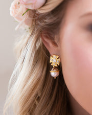 Signature White Pearl Maltese Cross Earrings