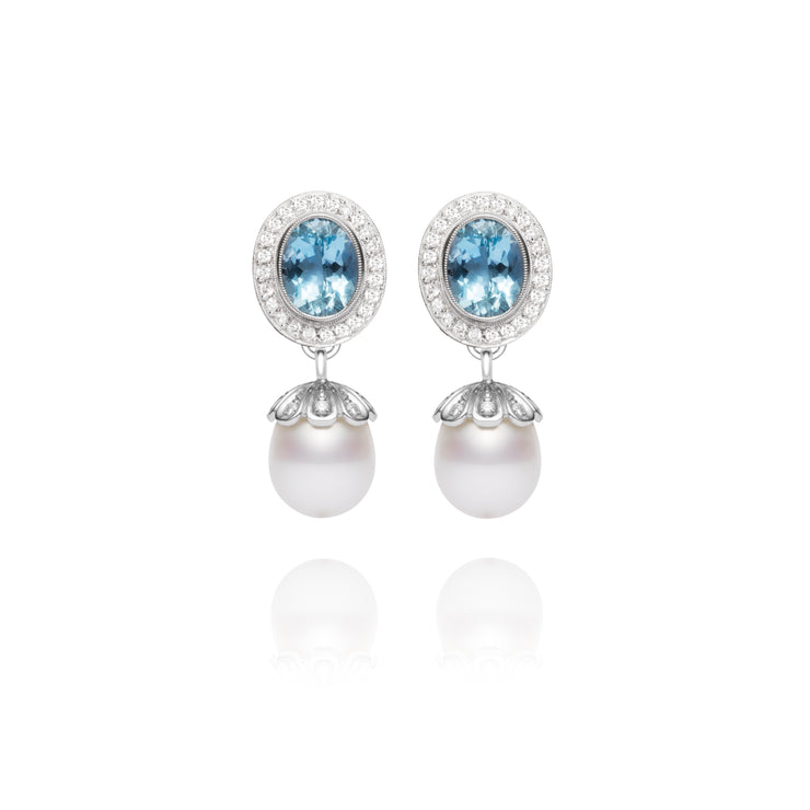 Aquamarine Pearl Drop Earrings