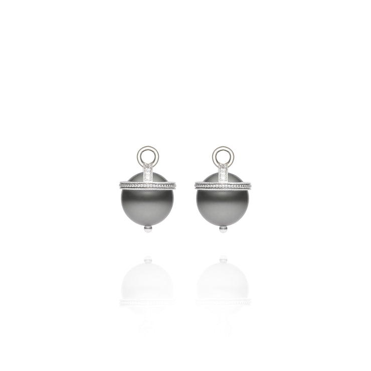 White Gold Tahitian Pearl Orb Earring Charms