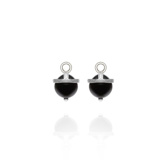 White Gold Black Onyx Orb Earring Charms