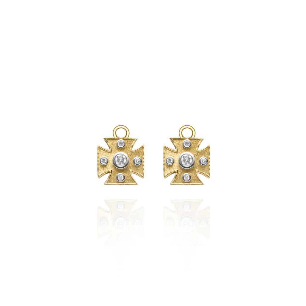 Diamond Maltese Cross Yellow Gold Earring Charms – MILTON HYDE