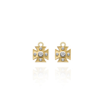 Diamond Maltese Cross Yellow Gold Earring Charms