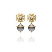 Signature Yellow Maltese Cross Tahitian Pearl Earrings