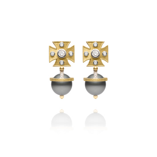 Signature Yellow Maltese Cross Tahitian Pearl Earrings