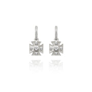 Signature White Maltese Cross Charm Earrings