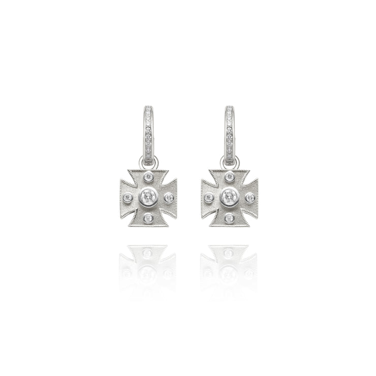 Signature White Maltese Cross Charm Earrings