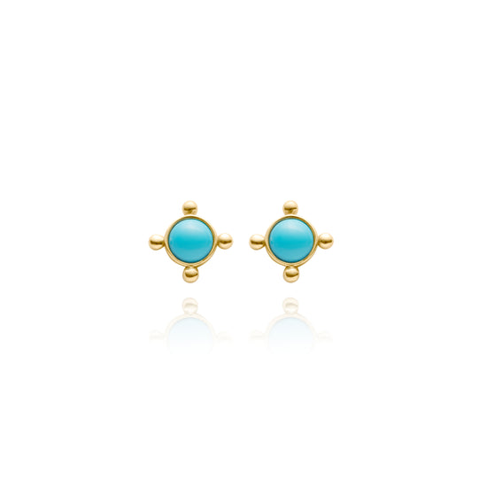 Yellow Gold Bead and Turquoise Studs