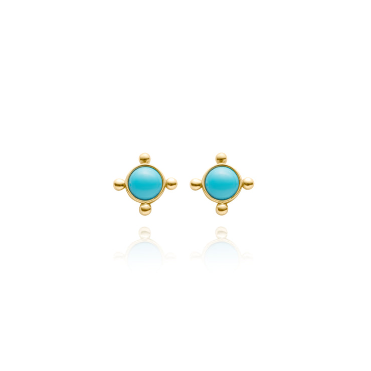 Yellow Gold Bead and Turquoise Studs