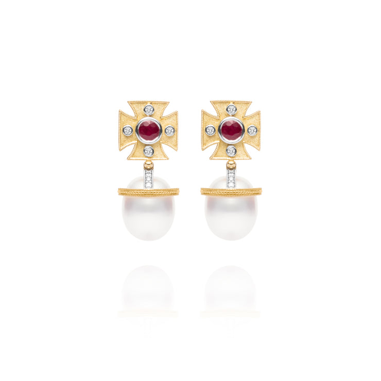 Signature Maltese Cross Ruby Earrings