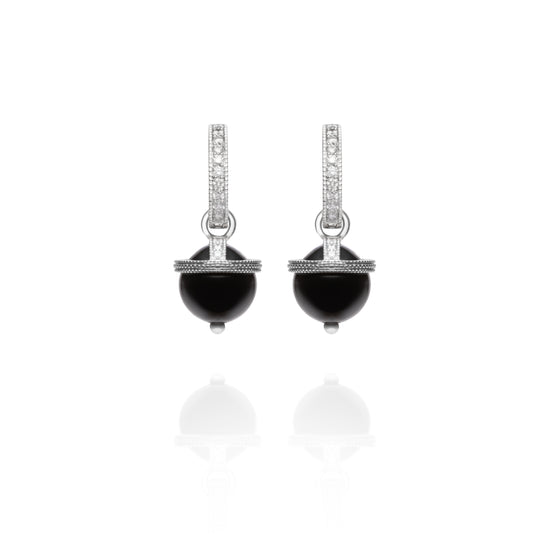 Signature Onyx White Gold Orb Charm Earrings