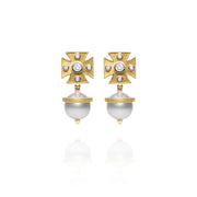 Signature White Pearl Maltese Cross Earrings