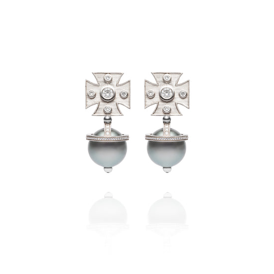 Signature Tahitian Pearl Maltese Cross Earrings